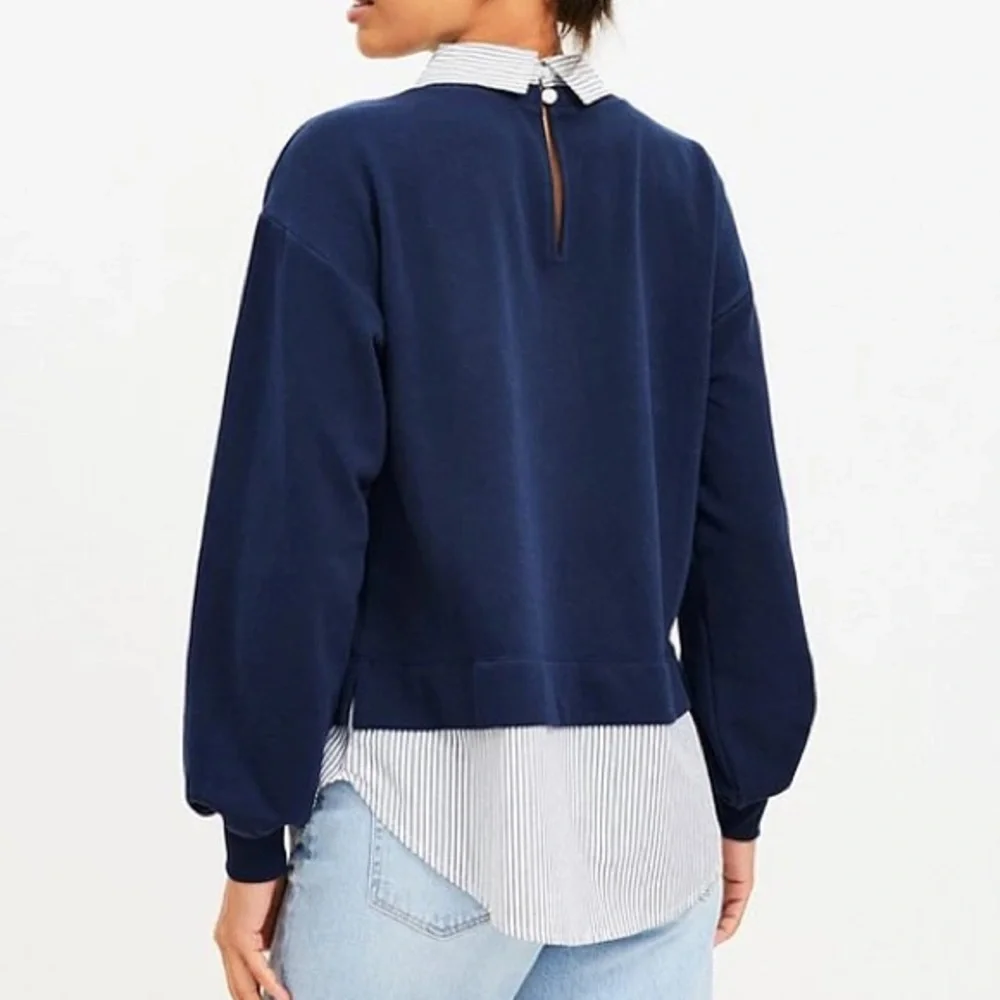 LOFT Stripe Poplin Layered Mixed Media Sweater - Picture 3 of 5